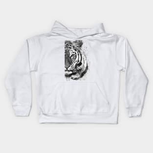 Black And White Half Faced Tiger Kids Hoodie